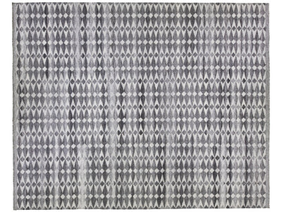 Modern Swedish Style Handmade Oversize Gray Wool Rug With Geometric Pattern