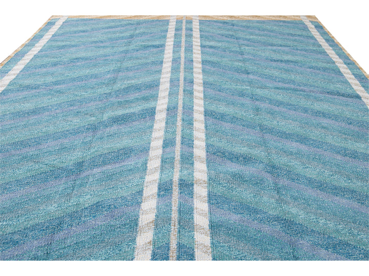 Modern Swedish Style Blue Handmade Geometric Wool Rug