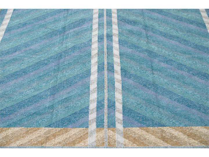 Modern Swedish Style Blue Handmade Geometric Wool Rug