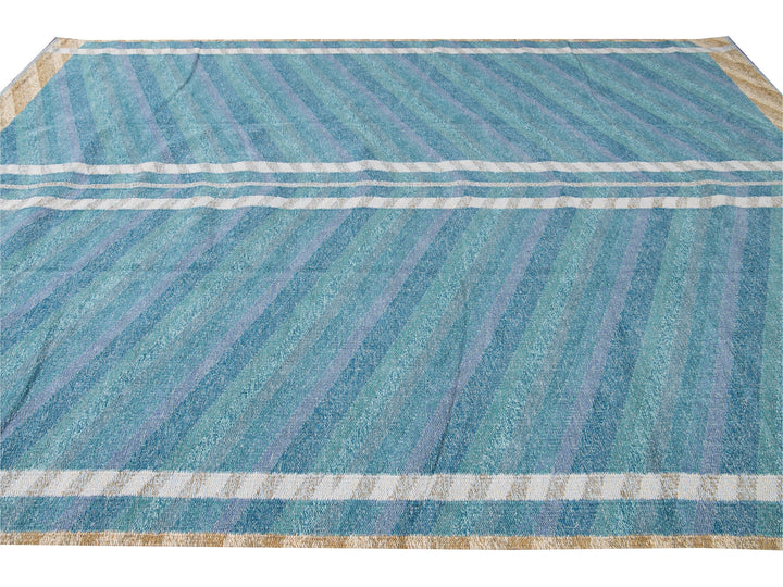 Modern Swedish Style Blue Handmade Geometric Wool Rug