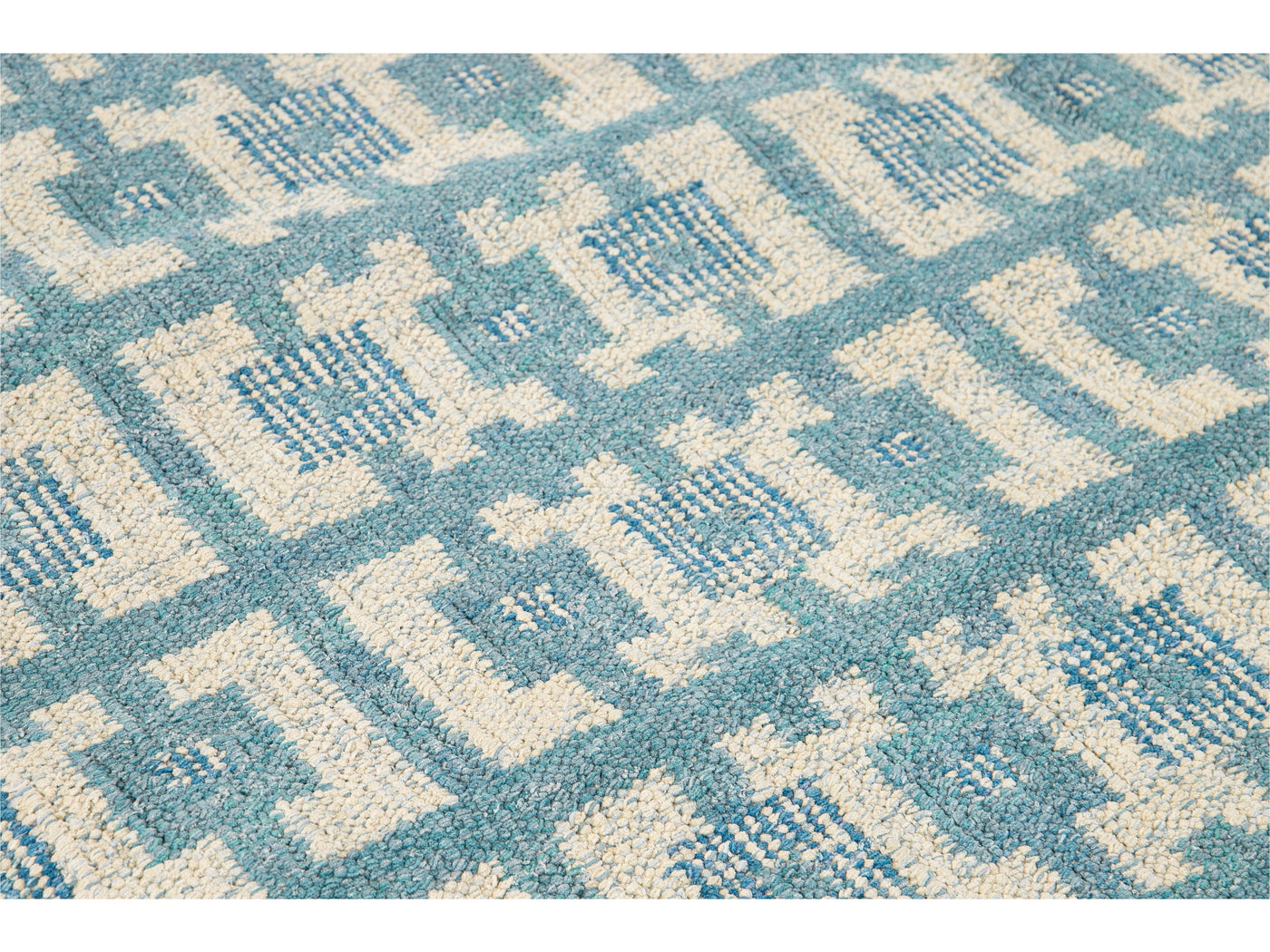 Modern Swedish Style Handmade Geometric Pattern Room size Blue Wool Rug