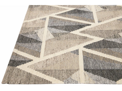 Modern Kilim Flatweave Geometric Abstract Brown Wool Rug
