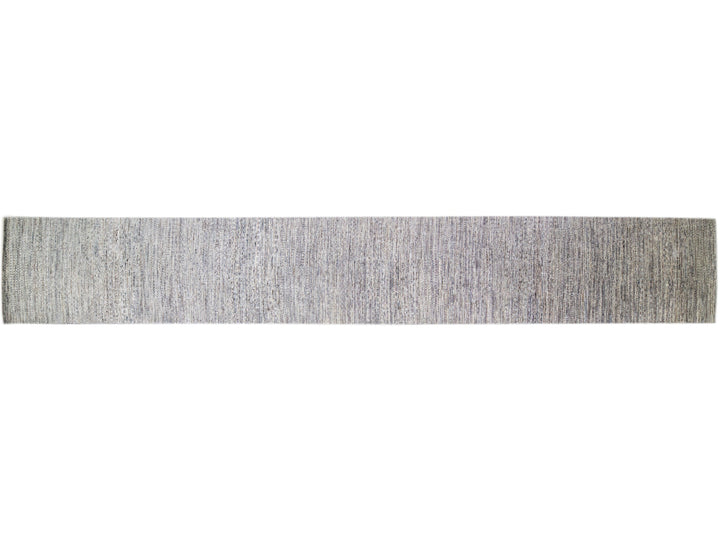 Long Modern Savannah Handmade Gray Wool Runner With Geometric Pattern