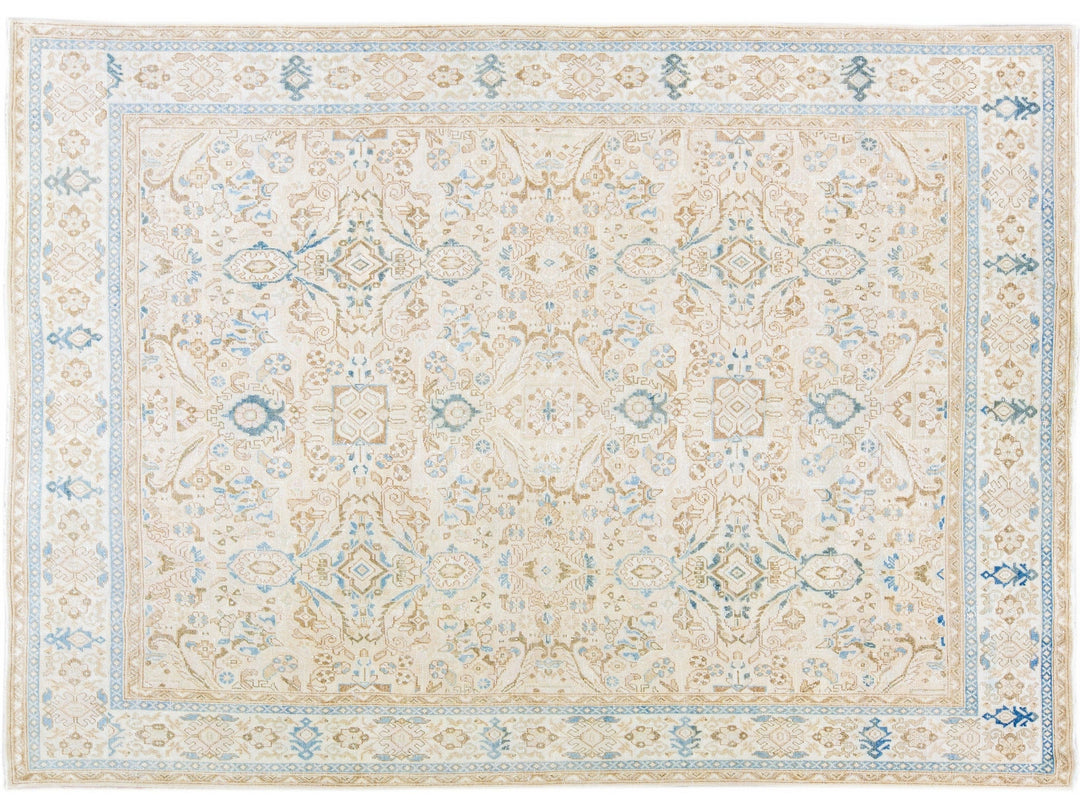 Beige Antique Mahal Handmade Floral Motif Wool Rug