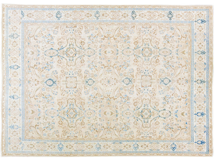 Beige Antique Mahal Handmade Floral Motif Wool Rug