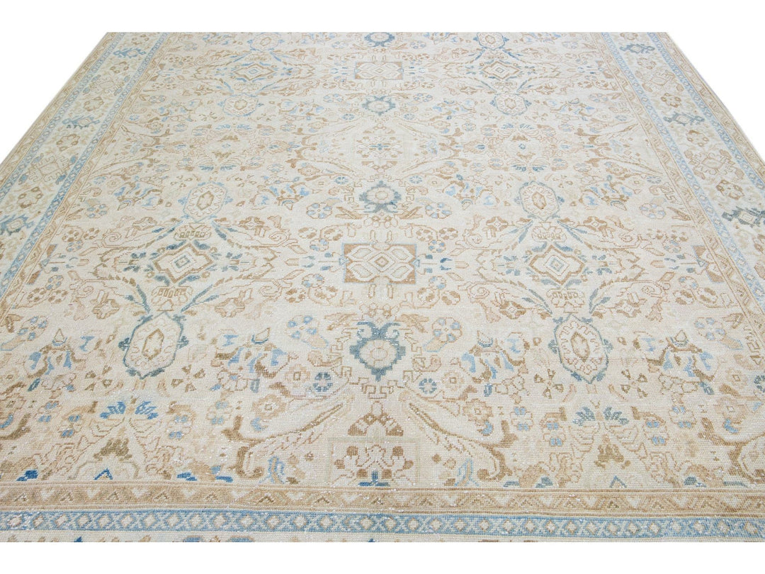 Beige Antique Mahal Handmade Floral Motif Wool Rug