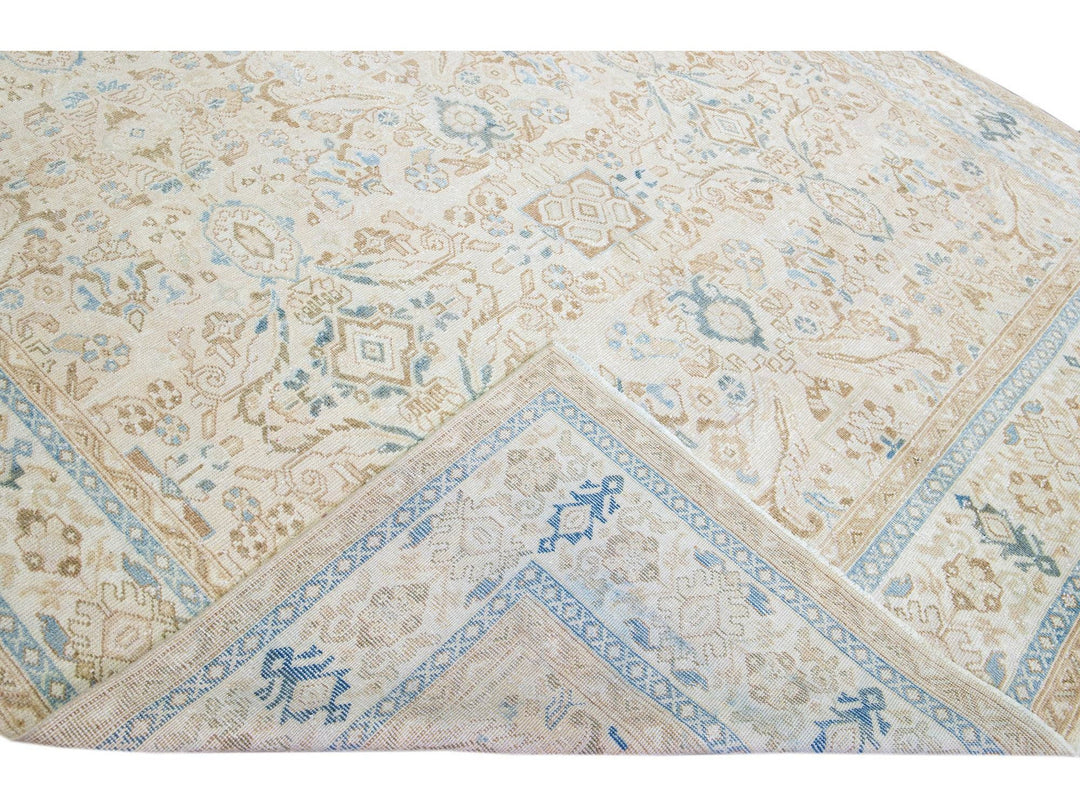 Beige Antique Mahal Handmade Floral Motif Wool Rug