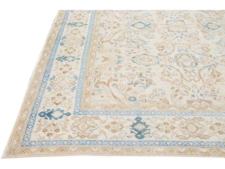 Beige Antique Mahal Handmade Floral Motif Wool Rug
