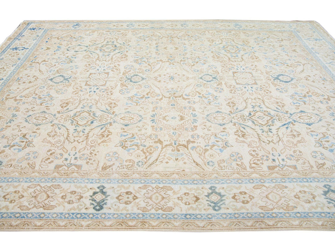 Beige Antique Mahal Handmade Floral Motif Wool Rug