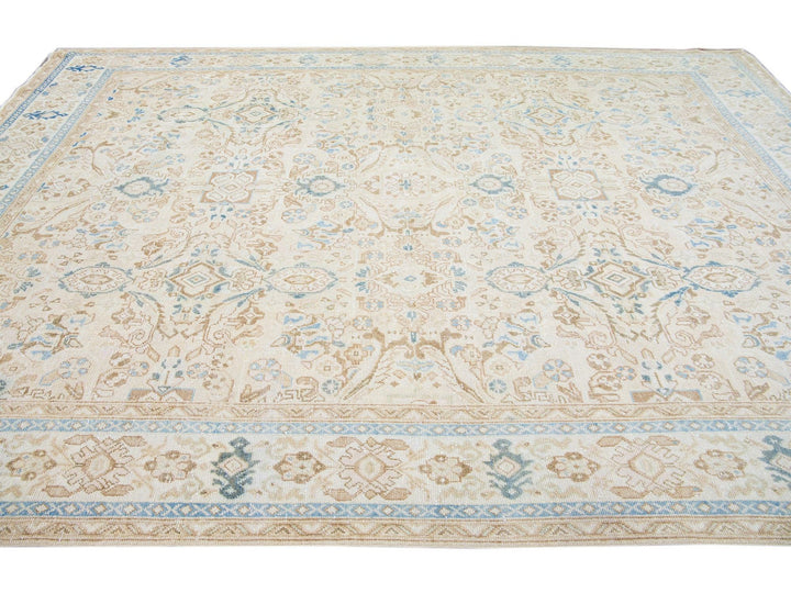 Beige Antique Mahal Handmade Floral Motif Wool Rug