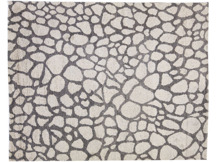 Contemporary Moroccan Style Gray Handmade Designed Wool & Viscose Rug
