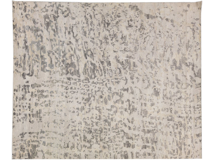 Contemporary Abstract Handmade Gray & Beige Wool Rug