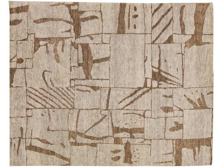 Contemporary Texture Handmade Designed Tan Wool Rug