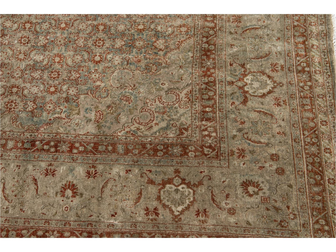 Early 20th Century Green Antique Tabriz Wool Rug 9 X 12
