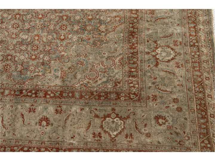 Early 20th Century Green Antique Tabriz Wool Rug 9 X 12