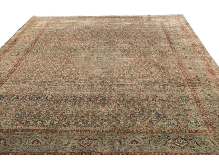 Early 20th Century Green Antique Tabriz Wool Rug 9 X 12