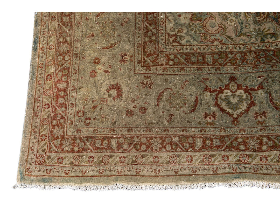 Early 20th Century Green Antique Tabriz Wool Rug 9 X 12