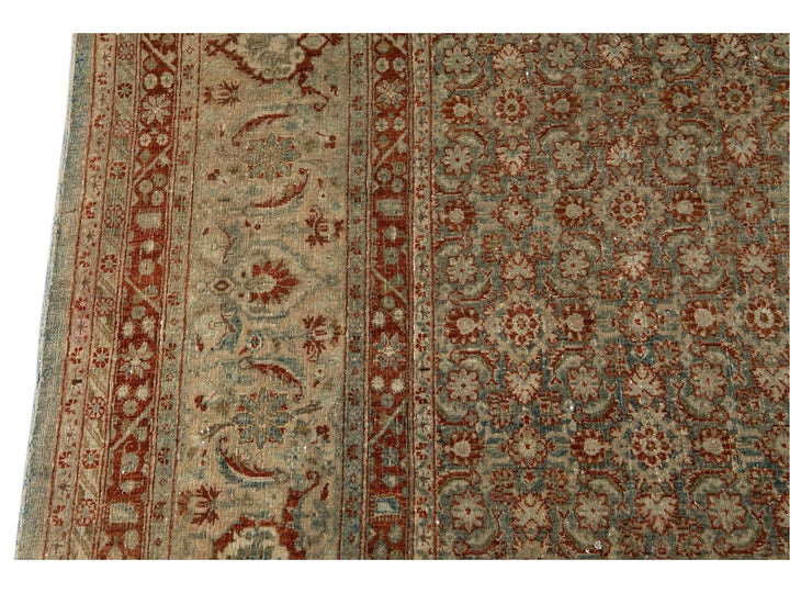 Early 20th Century Green Antique Tabriz Wool Rug 9 X 12