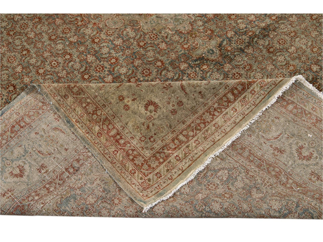 Early 20th Century Green Antique Tabriz Wool Rug 9 X 12