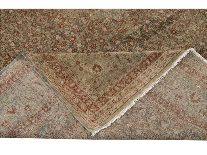 Early 20th Century Green Antique Tabriz Wool Rug 9 X 12
