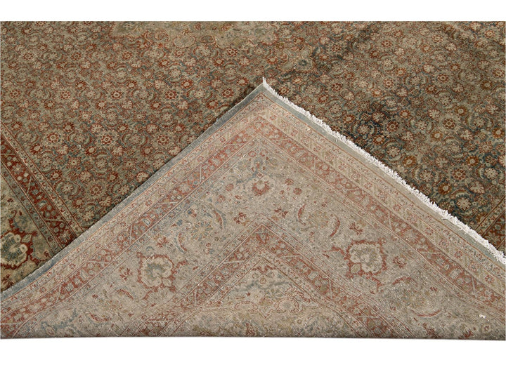 Early 20th Century Green Antique Tabriz Wool Rug 9 X 12