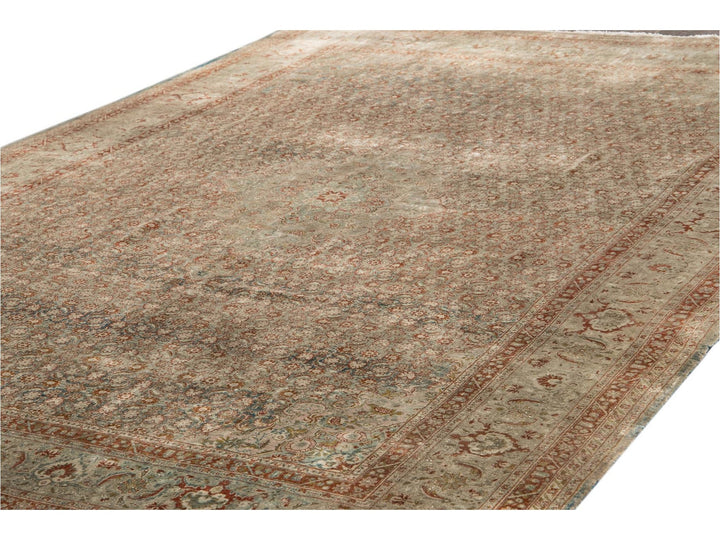 Early 20th Century Green Antique Tabriz Wool Rug 9 X 12
