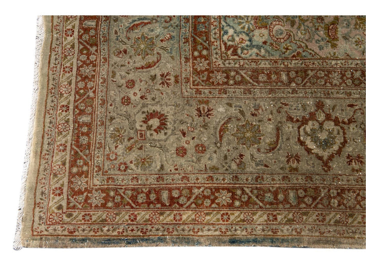 Early 20th Century Green Antique Tabriz Wool Rug 9 X 12