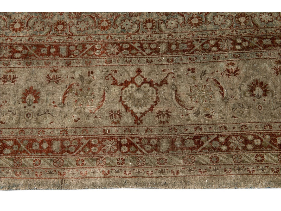 Early 20th Century Green Antique Tabriz Wool Rug 9 X 12