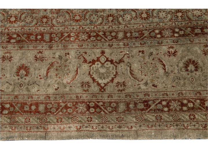 Early 20th Century Green Antique Tabriz Wool Rug 9 X 12
