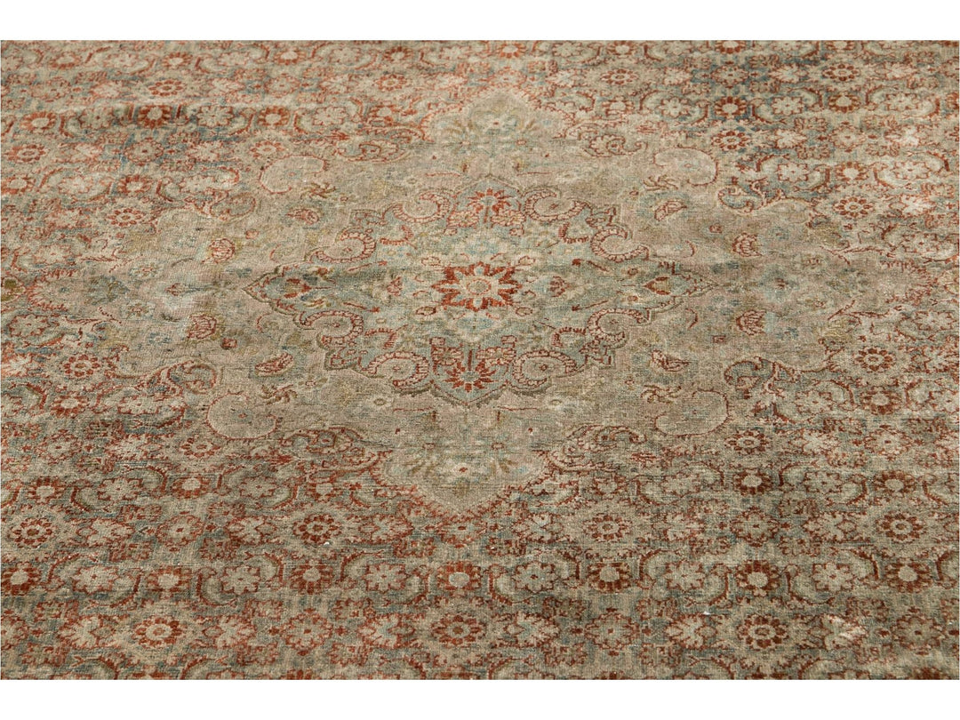 Early 20th Century Green Antique Tabriz Wool Rug 9 X 12