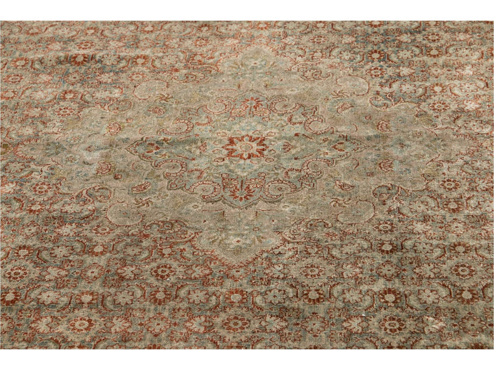 Early 20th Century Green Antique Tabriz Wool Rug 9 X 12
