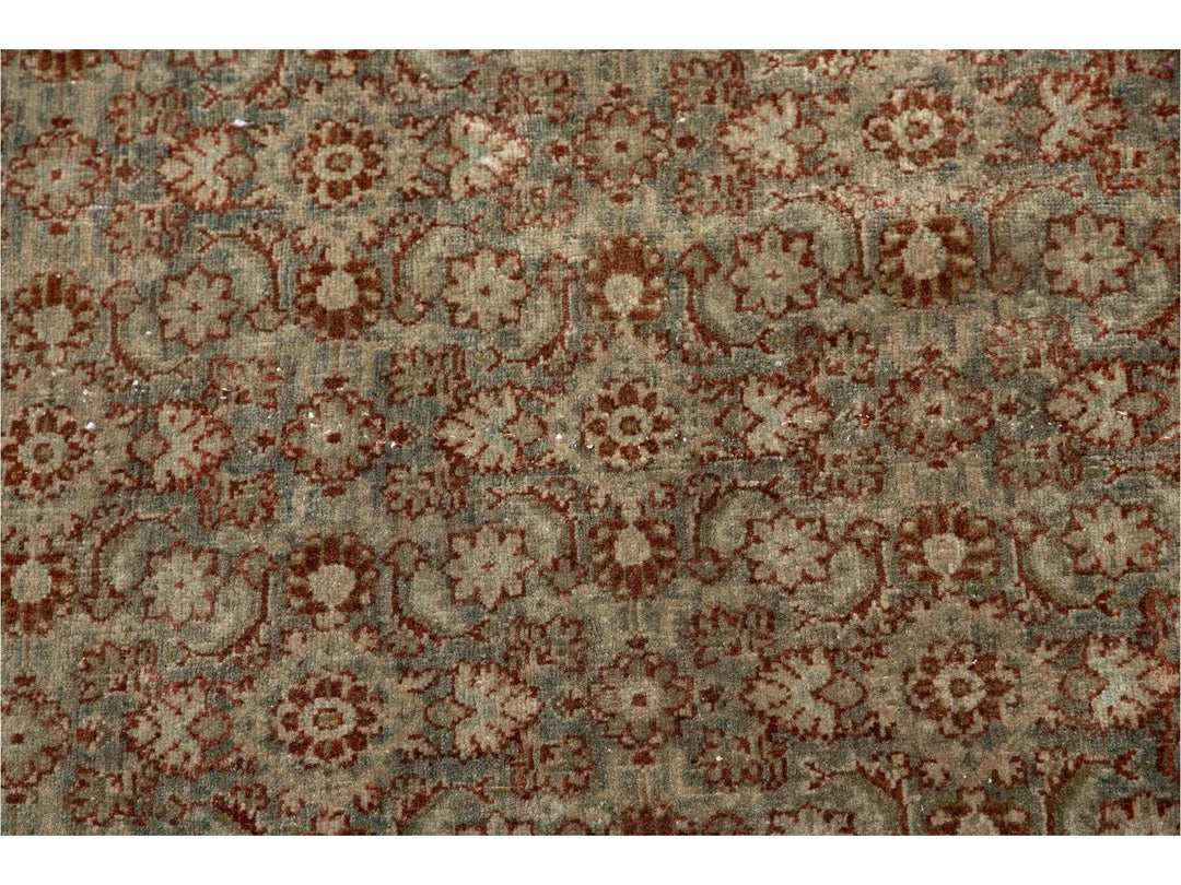 Early 20th Century Green Antique Tabriz Wool Rug 9 X 12