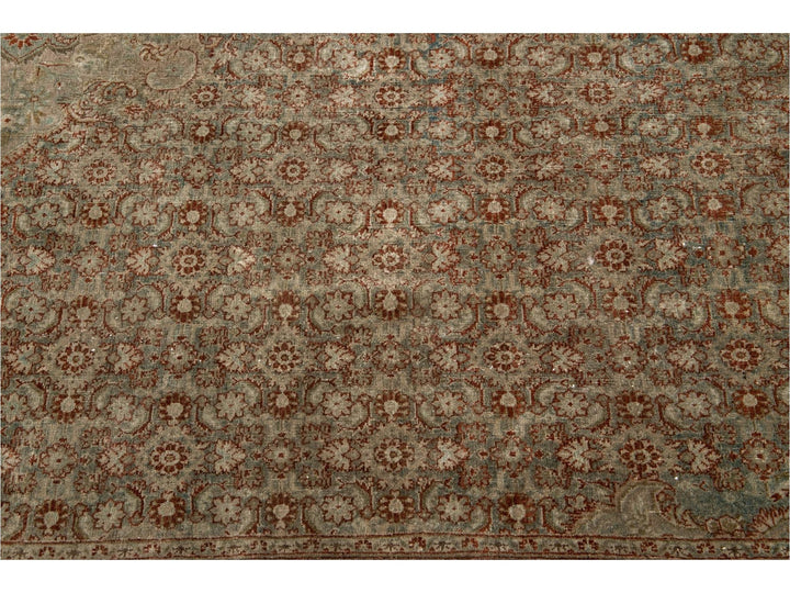 Early 20th Century Green Antique Tabriz Wool Rug 9 X 12