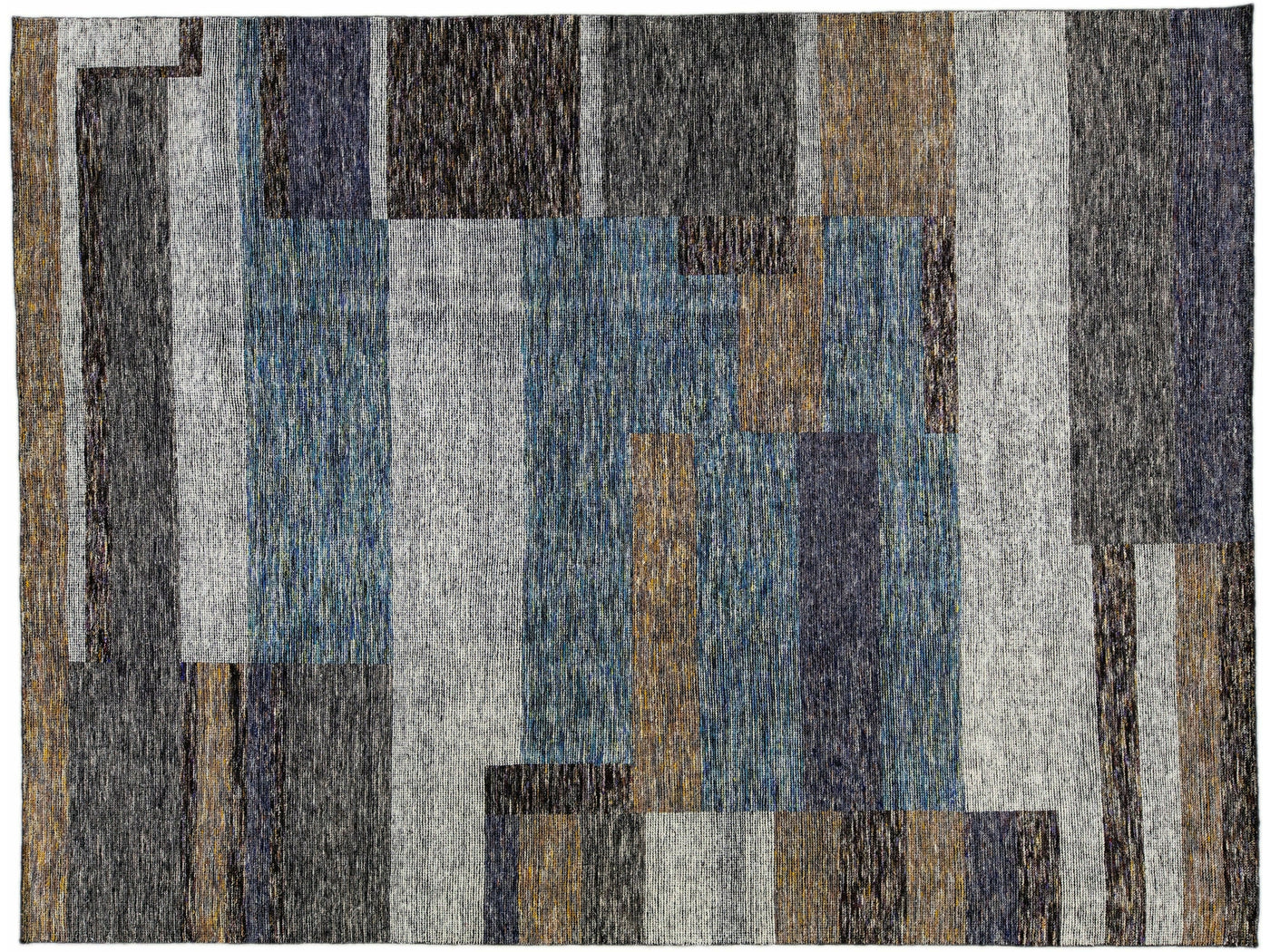 Modern Apadana's Safi Collection Handmade Abstract Earthy Tone Designed Wool Rug