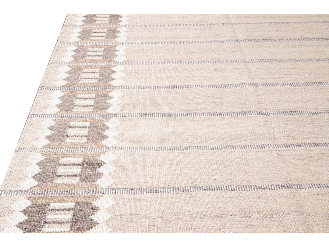 Modern Swedish Style Beige Handmade Oversize Designed Wool Rug