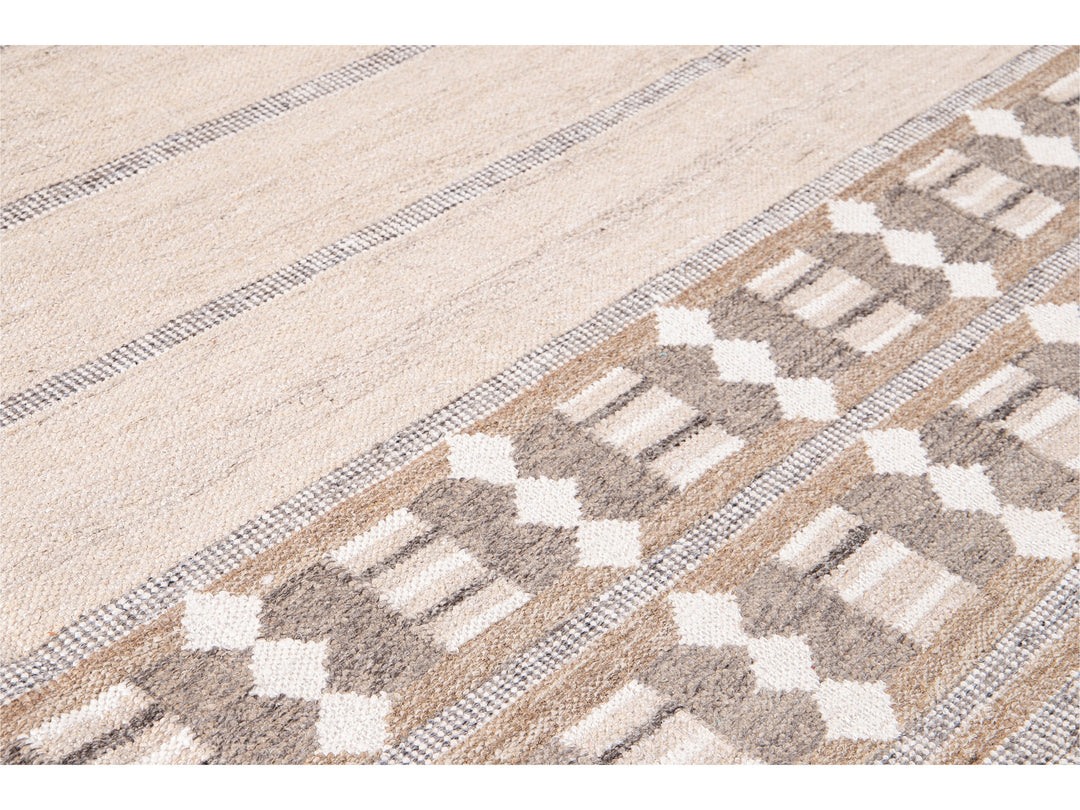 Modern Swedish Style Beige Handmade Oversize Designed Wool Rug