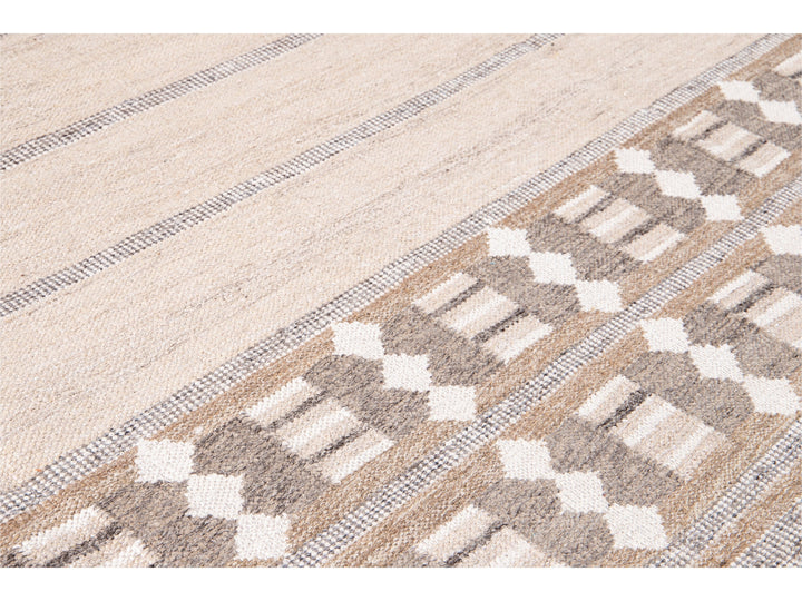 Modern Swedish Style Beige Handmade Oversize Designed Wool Rug