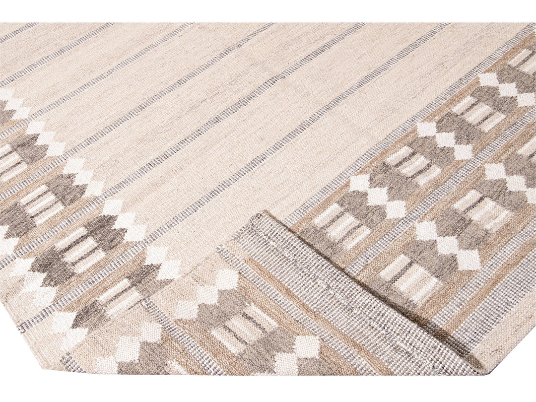 Modern Swedish Style Beige Handmade Oversize Designed Wool Rug