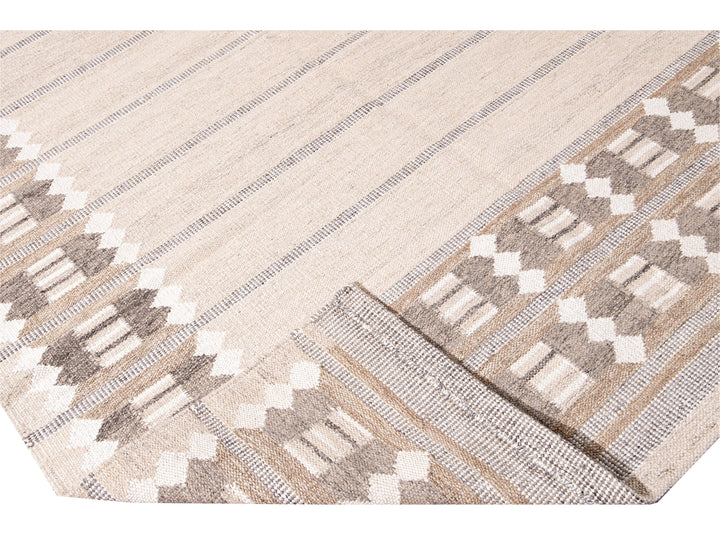 Modern Swedish Style Beige Handmade Oversize Designed Wool Rug