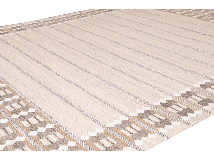 Modern Swedish Style Beige Handmade Oversize Designed Wool Rug