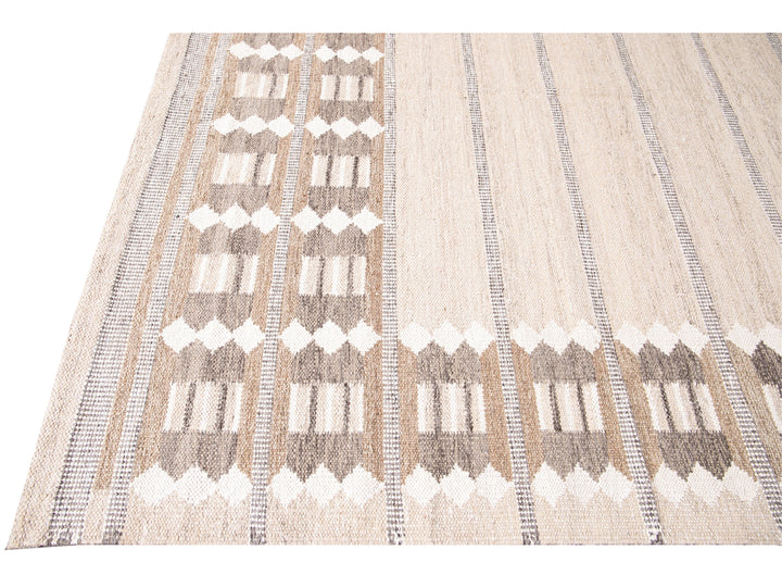 Modern Swedish Style Beige Handmade Oversize Designed Wool Rug