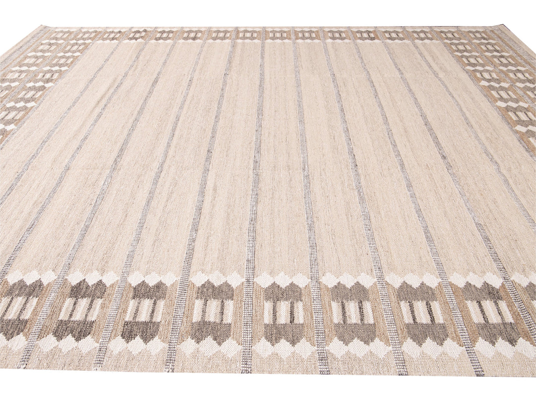 Modern Swedish Style Beige Handmade Oversize Designed Wool Rug