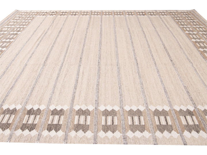 Modern Swedish Style Beige Handmade Oversize Designed Wool Rug