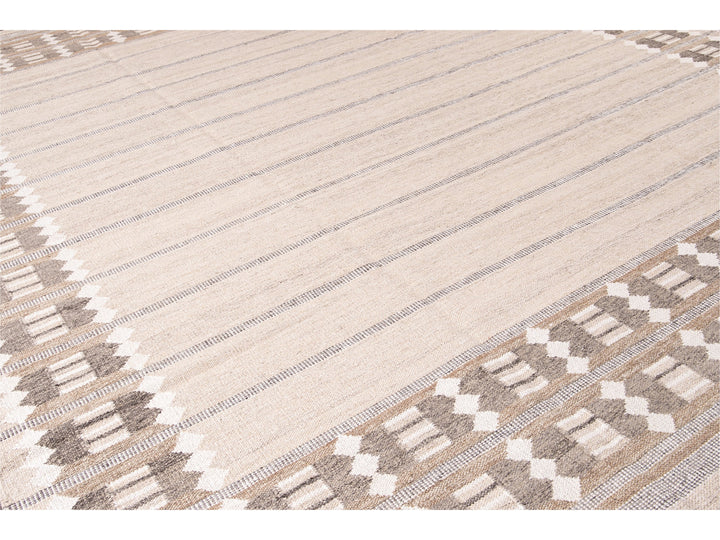 Modern Swedish Style Beige Handmade Oversize Designed Wool Rug