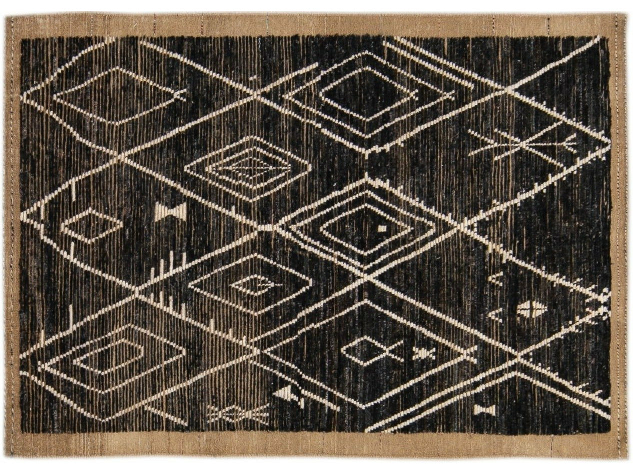 Modern Brown Moroccan Style Handmade Geometric Boho Wool Rug