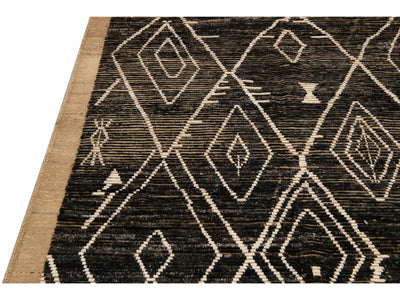 Modern Brown Moroccan Style Handmade Geometric Boho Wool Rug
