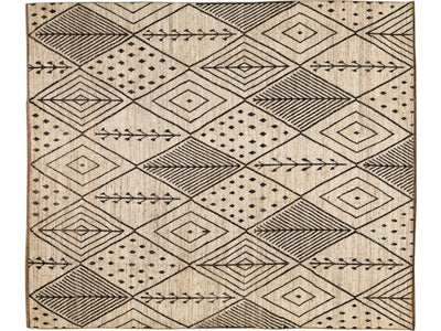 Modern Beige Moroccan Style Handmade Boho Designed Oversize Wool Rug