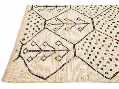 Modern Moroccan Style Handmade Geometric Motif Beige Boho Wool Rug