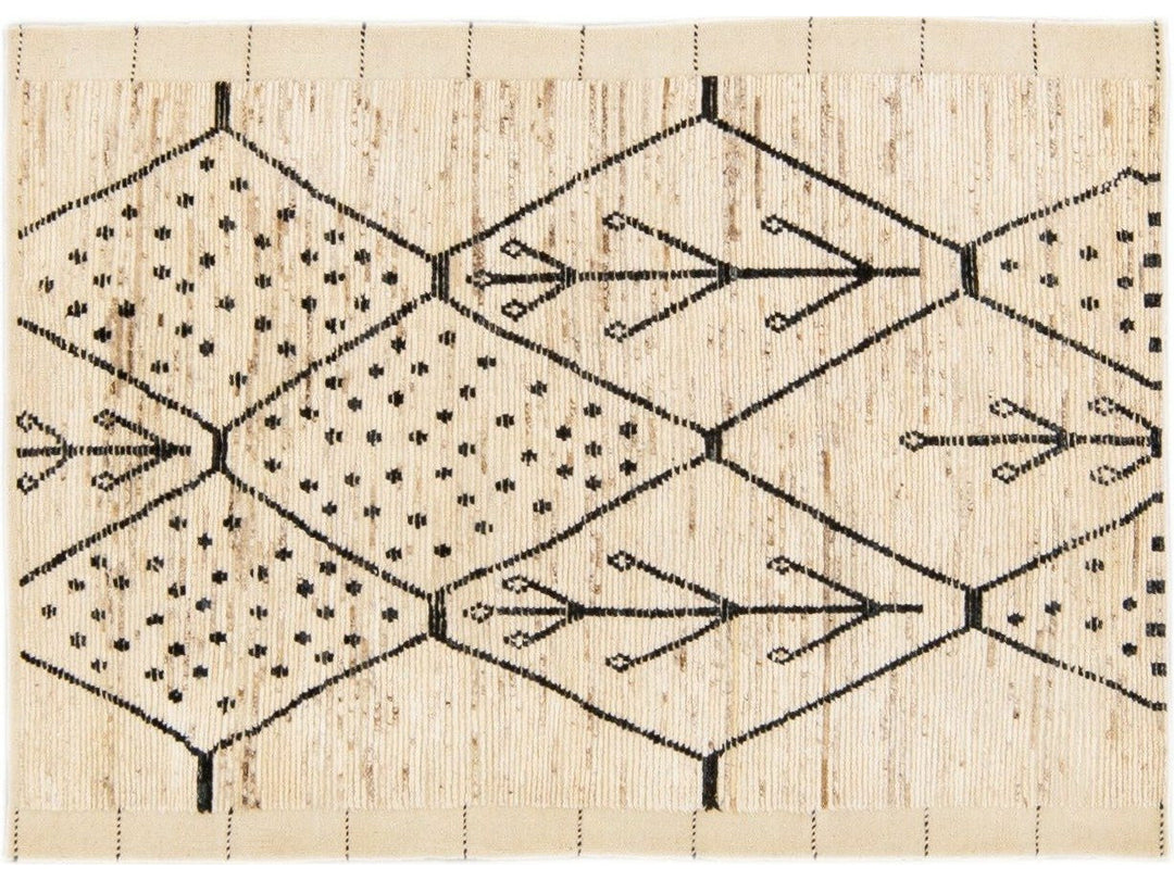 Modern Moroccan Style Handmade Geometric Pattern Beige Boho Wool Rug