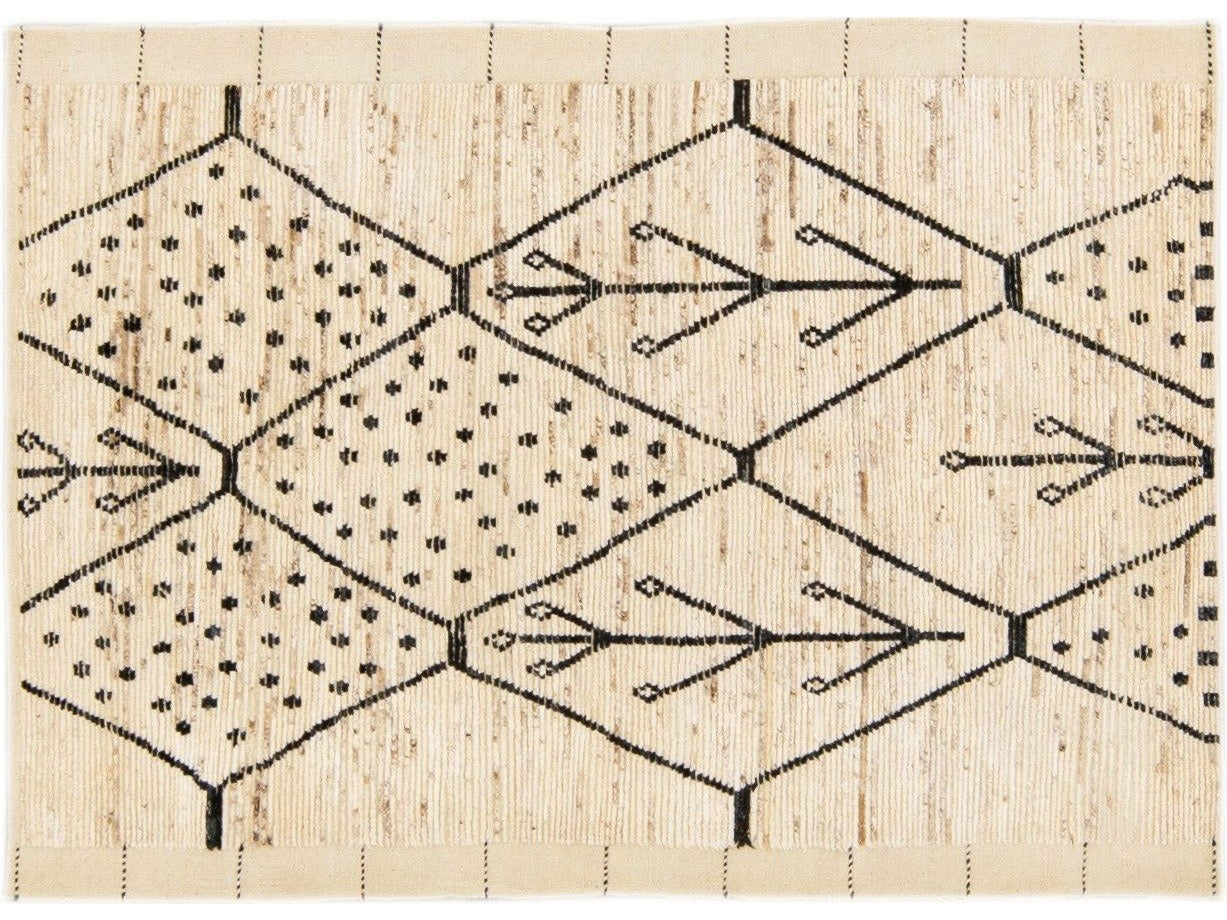 Modern Moroccan Style Handmade Geometric Pattern Beige Boho Wool Rug
